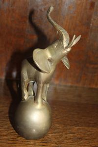 lot 30 image: Vintage Magnificent Brass Elephant Balancing on Ball, Approx 13