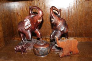 lot 44 image: Variety of Hand carved TeakMahogany Elephants
