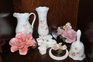 lot 59 image: Capodimonte Flowers (see Photos) as well as a Porcelain Dresser Set and more