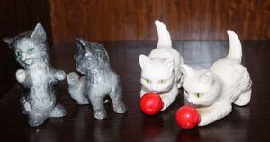lot 146 image: Four Vintage Goebel West Germany, (straight from Factory) Playful Kittens, White with Green Eyes and Grey with Blue Eyes.