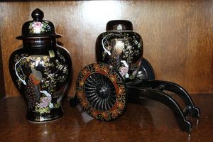 lot 155 image: Yamatji Japanese Hand Painted Urn and Ginger Jar. Excellent Condition
