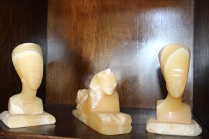 lot 156 image: Two Queen Nefertiti Busts and a Sphynx Hand carved Onyx