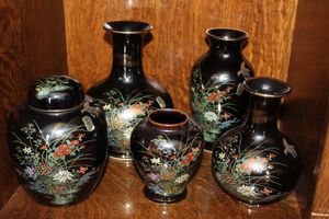 lot 160 image: Yamatji Japanese Hand Painted Vases and Ginger Jar. Excellent Condition