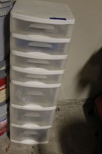 lot 193 image: Tall Plastic Drawer Set with Contents Shown