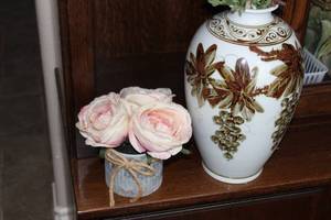 lot 354 image: Small Decorative  Vase with Arrangement and Faux Small Pink Roses