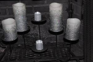 lot 336 image: LED Candles White and Silver with Candle Holders