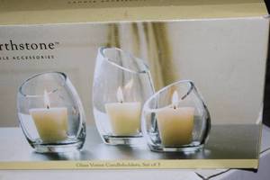 lot 343 image: Earth stone Glass Votive Candleholders in Original Box