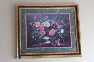 lot 347 image: Framed Print of flower Vase Albert Williams gold Edge Frame 27x23