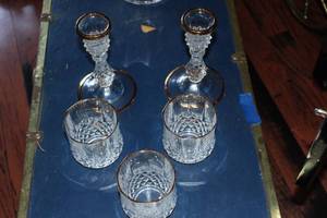 lot 287 image: Cristal DArques Lead Crystal Candle stick Holders and 3 Lowball Tumblers