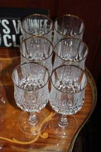 lot 290 image: Six Cristal DArques Lead Crystal Wine Glasses with 24k gold Trim