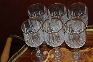 lot 292 image: Six Cristal DArques Lead Crystal Water Glasses with 24k gold Trim