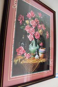 lot 348 image: Vintage Framed Home interiors Roses in Vase Picture