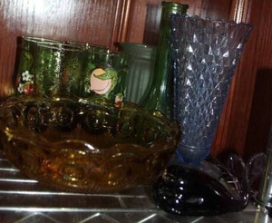 lot 269 image: Colour Glass, Vases, Bowl, Purple Whale Paperweight and Drinking glasses