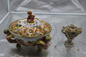 lot 32 image: Capodimonte covered dish and miniature vase