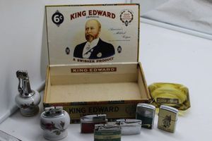 lot 167 image: Vintage collectable cigar cox and lighters, and ashtray