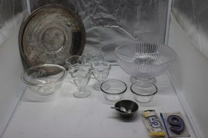 lot 182 image: Silverplated Tray, and Glassware