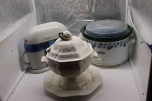 lot 183 image: Electric Ice Cream maker, crockpot and soup terrine with under plate