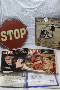 lot 43 image: Vintage metal signs and Life magazines
