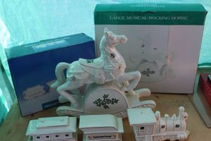 lot 39 image: Vintage beautiful White Christmas Rocking Horse  with music box and Train
