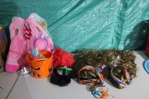lot 302 image: Dress up Items, 3 Wigs, Kids Unicorn outfit and scary mask