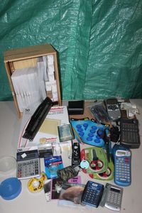lot 326 image: Office Supplies, Hole punch, Stapler and Staples, paperclips calculators, lable makers 1 tested worked at time photos were taken, file folders and much more
