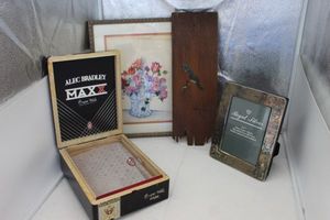 lot 346 image: Vintage Cigar box, Framed art, Picture Frame book and more
