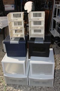 lot 397 image: Plastic Drawers (4), Baskets (6) Filing cabinet (2)