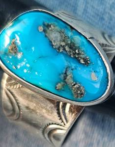 lot 35 image: Sterling Silver ring with turquoise stone made by Lilly Barrack (see hallmark) size 7 Weight 8g