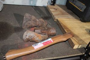 lot 35 image: Hatchet, Ax and Sledge Hammer Heads and one Handle