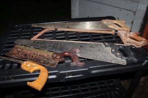 lot 67 image: Variety of Hand Saws Including vert Large Hacksaw
