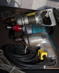 lot 144 image: Makita Drywall Screw Gun, Large Heavy Duty 12 inch Drill, and Corded Drill
