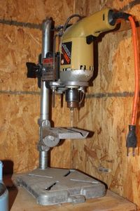 lot 26 image: Small Drill Press with Black and Decker Drill