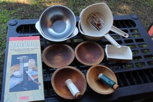 lot 215 image: Grain Mill, 4 Handmade Wooden Bowlsand More, See Photos