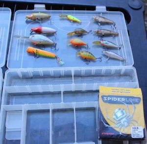 lot 224 image: Lures and Fishing line with Storage Boxes