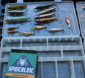 lot 223 image: Lures and Fishing line with Storage Boxes