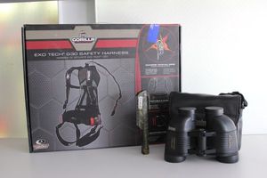 lot 7 image: Gorilla Exo Tech G30 Safety Harness, Flashlight and Bushnell Binoculars with case