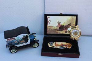 lot 37 image: Collectable Knife with Display box, Pocket Watch and Remington Diecast 1912 Ford Delivery replica made by Gearbox&nbsp