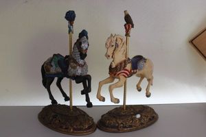 lot 70 image: Willitis Designs Carousel Classics by Ann Dezendorf Patriotic Outside Row Jumper Limited Edition 1997 and Armored Lead Horse
