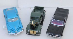 lot 140 image: Danbury Mint 1968 Chevrolet El Camino SS, Danbury Mint 1942 Ford Pick up and Franklin Mint 1948 Tucker Torpedo Metallic Blue