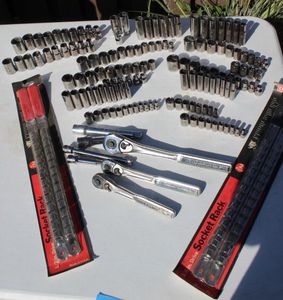 lot 202 image: Craftsman Socket Set, includes 14, 12, and 38 Drives, Metric and Standard, and more... See photos