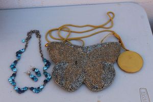 lot 205 image: Vintage Beaded Neiman Marcus Butterfly Clutch and Fashion Jewelry