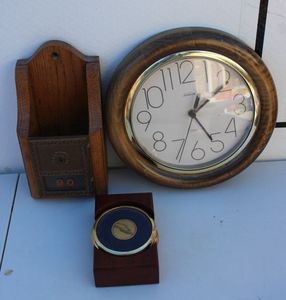 lot 280 image: Clock, Coasters and Vintage Postal lock Box (no Key)