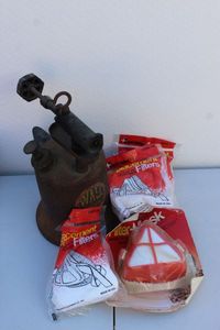 lot 290 image: Dust Mask and replacement filters and Vintage Brass Blow Torch