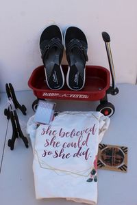lot 312 image: Womens Coldwater Creek Size 8 Sandals, Radio Flyer Wagon, Tote Bag and more