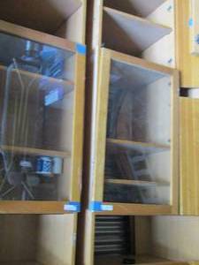 lot 31 image: CABINETS WITH DOORS & SHELVES Blonde wood 7ft31w29d QTY 2