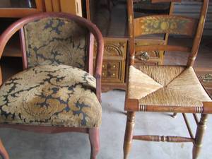 lot 41 image: wicker kitchen chair- padded wooden chair