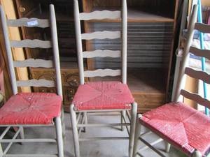 lot 42 image: 3 LADDER Back wicker seat kitchen chairs