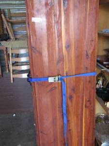 lot 48 image: Cabinet  DBL doors    needs foot repair size unknown