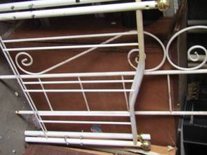 lot 53 image: full size white metal bed - side rails,  headboard and footboard