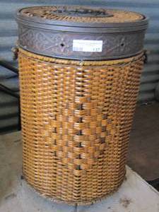 lot 137 image: wicker basket with lid footed